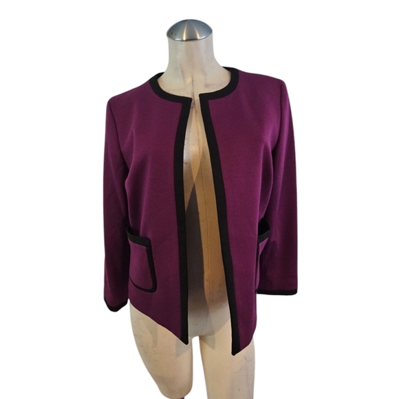 Nine West Size 6 Purple Open-Front Jacket Black Trim - Picture 1 of 8